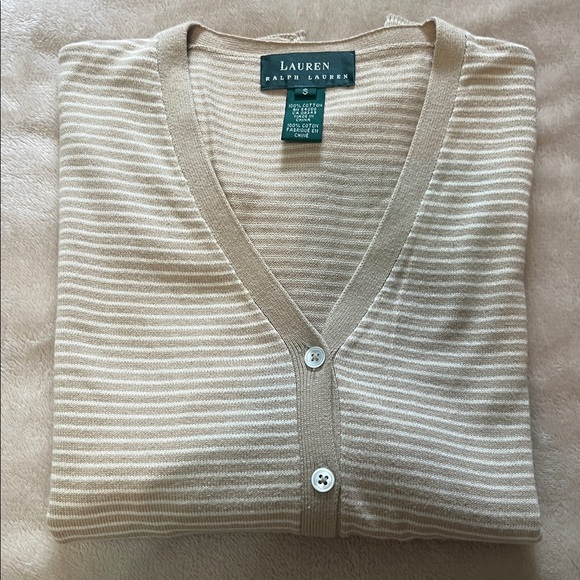 Lauren Ralph Lauren 100% Cotton Striped Cardigan Lightweight Sweater NWOT - Picture 8 of 8